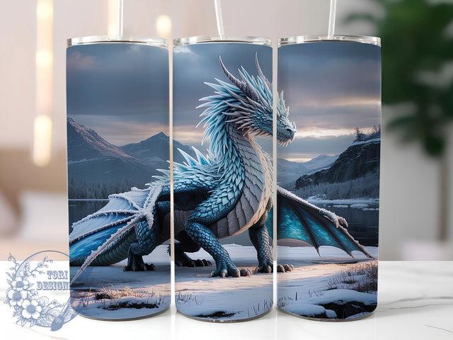 Frost Ice Dragon Tumbler, Dragon Desk Mat, Mythical Dragon Art, Fantasy Dragon Design, Frost Dragon Graphic, 20oz Tumbler, Sublimation Design Sublimation ToriDesigns 