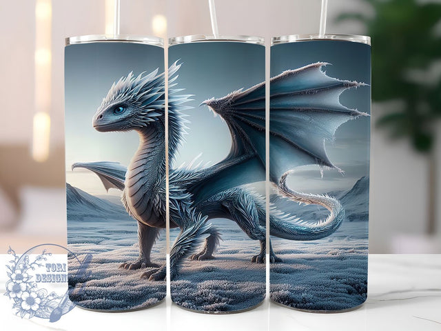 Frost Ice Dragon Tumbler, Dragon Desk Mat, Mythical Dragon Art, Fantasy Dragon Design, Frost Dragon Graphic, 20oz Tumbler, Sublimation Design Sublimation ToriDesigns 
