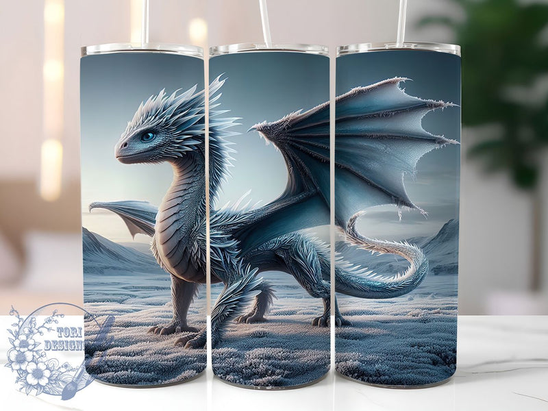 Frost Ice Dragon Tumbler, Dragon Desk Mat, Mythical Dragon Art, Fantasy Dragon Design, Frost Dragon Graphic, 20oz Tumbler, Sublimation Design Sublimation ToriDesigns 
