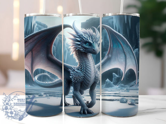 Frost Ice Dragon Tumbler, Dragon Desk Mat, Mythical Dragon Art, Fantasy Dragon Design, Frost Dragon Graphic, 20oz Tumbler, Sublimation Design Sublimation ToriDesigns 