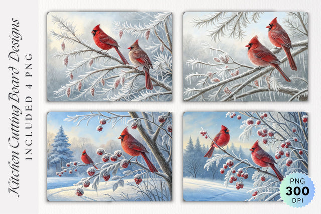 Frosted Cardinals on an Icy Cutting Board Sublimation Regulrcrative 