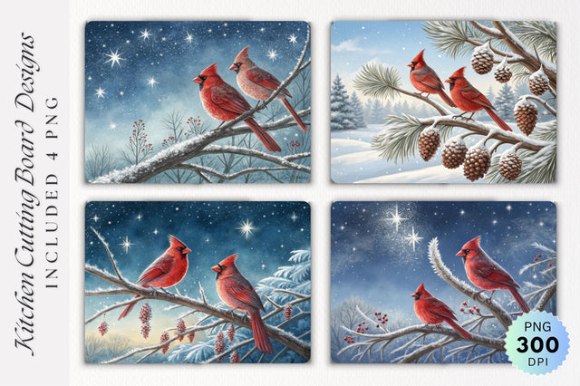 Frosted Cardinals Under Twinkling Stars Cutting Board Sublimation Regulrcrative 
