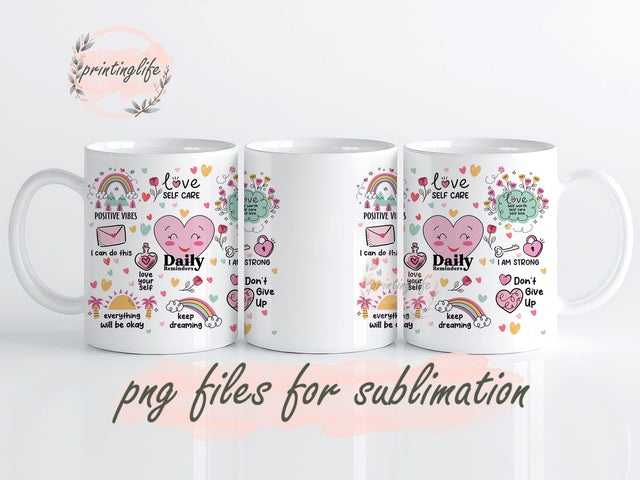 Frosted glass Daily Reminders Self Love Affirmations Inspirational Mug png ,Positive wording png 11oz Sublimation PrintingLife 