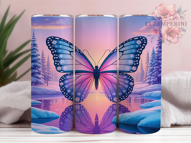 Frosted Winter Butterfly Tumbler, Snowy Butterfly Design, Frosted Butterfly Art, 20Oz Sublimation Wrap, Winter Theme Print, Icy Butterfly Pattern, Tumbler Sublimation Sublimation Li Zamperini 