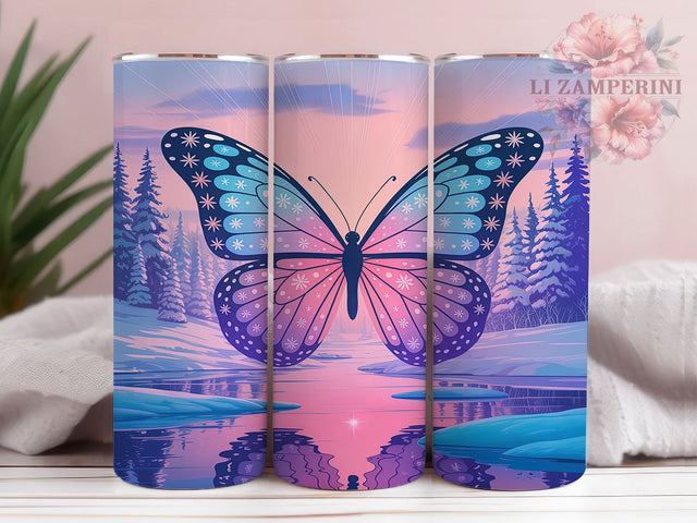 Frosted Winter Butterfly Tumbler, Snowy Butterfly Design, Frosted Butterfly Art, 20Oz Sublimation Wrap, Winter Theme Print, Icy Butterfly Pattern, Tumbler Sublimation Sublimation Li Zamperini 