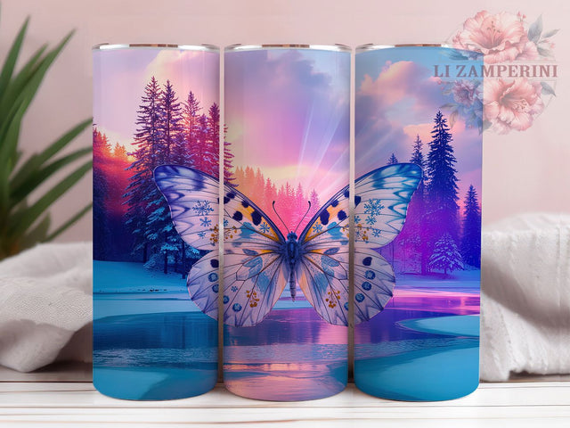 Frosted Winter Butterfly Tumbler, Snowy Butterfly Design, Frosted Butterfly Art, 20Oz Sublimation Wrap, Winter Theme Print, Icy Butterfly Pattern, Tumbler Sublimation Sublimation Li Zamperini 