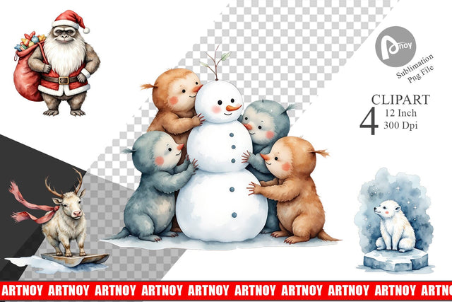 Frosty Yeti Friends Clipart Sublimation artnoy 