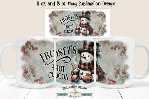 Frosty's Hot Cocoa Snowman 11 & 15 oz Mug Sublimation Design Sublimation Ewe-N-Me Designs 