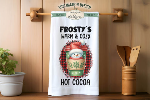 Frostys Hot Cocoa Snowman Kitchen Towel Sublimation Designs Sublimation Ewe-N-Me Designs 