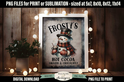 Frostys Hot Cocoa Sublimation Design | Vintage Sign PNG Sublimation Ewe-N-Me Designs 