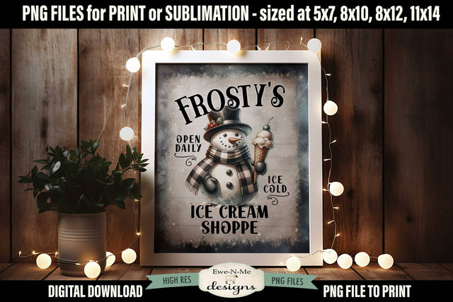 Frostys Ice Cream Shoppe Sublimation Design | Vintage Sign PNG Sublimation Ewe-N-Me Designs 