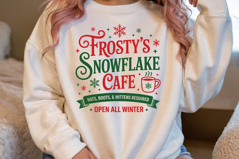 Frosty's Snowflake Cafe Hats Boots & Mittens Required Open All Winter SVG Angelina750 