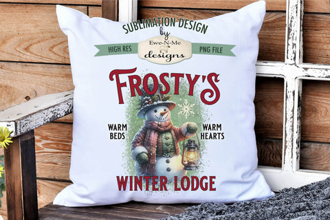 Frostys Winter Lodge Sublimation Design | Vintage Snowman PNG Sublimation Ewe-N-Me Designs 