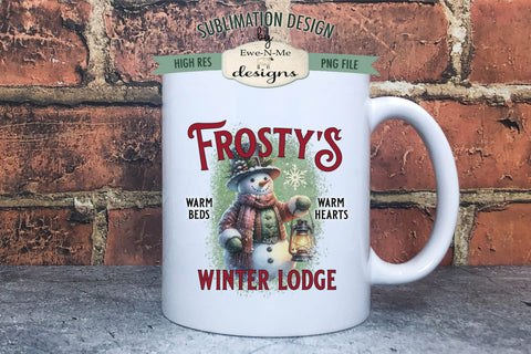 Frostys Winter Lodge Sublimation Design | Vintage Snowman PNG Sublimation Ewe-N-Me Designs 