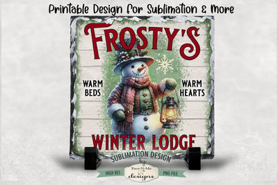 Frostys Winter Lodge Sublimation Design | Vintage Snowman PNG Sublimation Ewe-N-Me Designs 