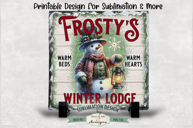 Frostys Winter Lodge Sublimation Design | Vintage Snowman PNG Sublimation Ewe-N-Me Designs 