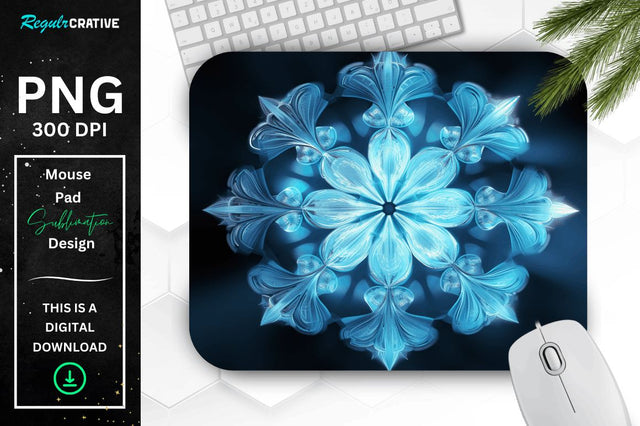 Frozen Ice Fractal Snowflakes Mouse Pad Sublimation Regulrcrative 