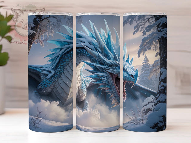 Frozen Winter Ice Fantasy Dragon Tumbler, Frozen Dragon Wrap, 20oz Tumbler Sublimation, Winter Dragon Design, Frost Dragon Art, Mythical Ice Creature, Cold Fantasy Dragon Sublimation Lara' s Designs 