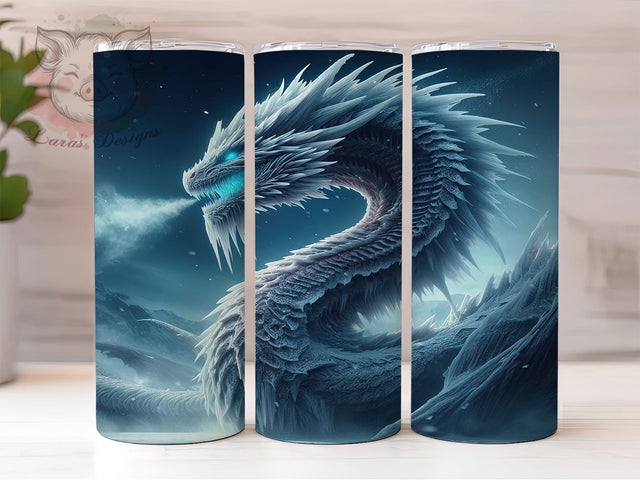 Frozen Winter Ice Fantasy Dragon Tumbler, Frozen Dragon Wrap, 20oz Tumbler Sublimation, Winter Dragon Design, Frost Dragon Art, Mythical Ice Creature, Cold Fantasy Dragon Sublimation Lara' s Designs 