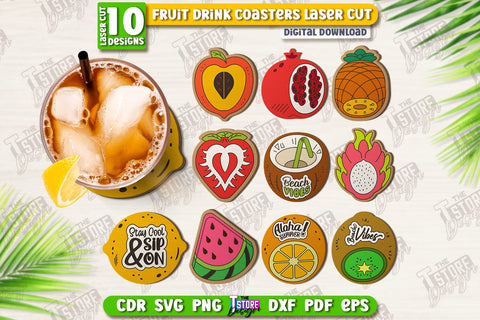Fruit Coaster Laser Cut Bundle | Drinks Coasters | Kitchen Decor | Summer Design | CNC Files SVG The T Store Design 