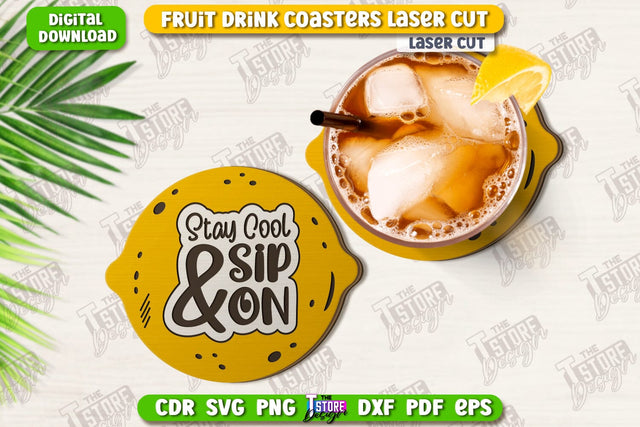 Fruit Coaster Laser Cut | Drinks Coasters | Kitchen Decor | Summer Design | CNC File SVG The T Store Design 