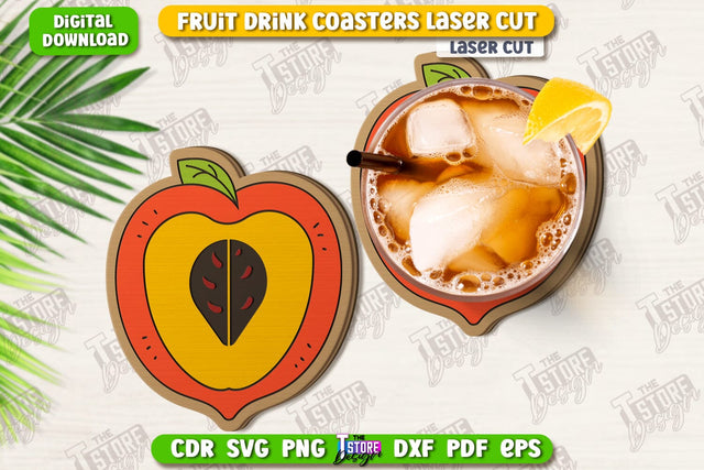 Fruit Coaster Laser Cut | Drinks Coasters | Kitchen Decor | Summer Design | CNC File SVG The T Store Design 