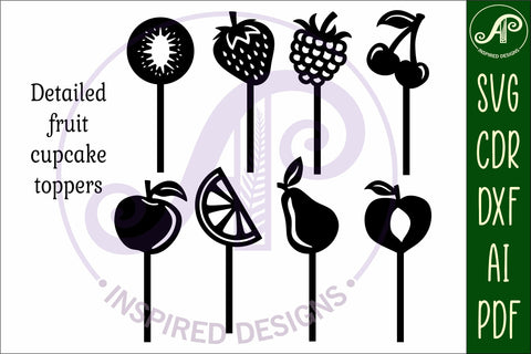 Fruit cupcake toppers, 8designs SVG laser cut SVG APInspireddesigns 