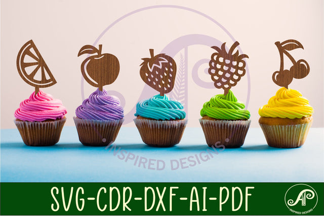 Fruit cupcake toppers, 8designs SVG laser cut SVG APInspireddesigns 