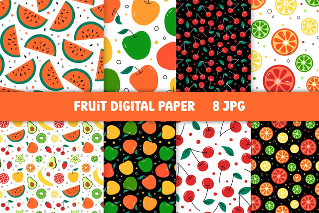 Fruit Digital Paper | Food Patterns JPG Bundle | Apples, Watermelon, Citrus, Cherry Berries Background | Cute Scrapbooking Paper Collection Digital Pattern AnnaViolet_store 