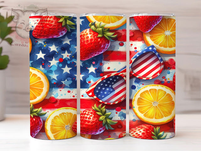 Fruit Flag Patriotic Tumbler Wrap, 4th Of July Glasses PNG, Patriotic Tumbler Design, Red White Blue Fruit Wrap, Summer USA Tumbler, Funny American Flag Tumbler, 20oz Holiday Sublimation Sublimation Lara' s Designs 