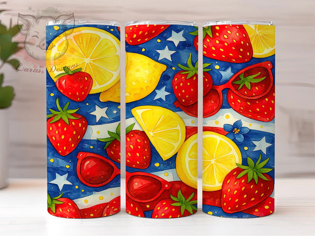 Fruit Flag Patriotic Tumbler Wrap, 4th Of July Glasses PNG, Patriotic Tumbler Design, Red White Blue Fruit Wrap, Summer USA Tumbler, Funny American Flag Tumbler, 20oz Holiday Sublimation Sublimation Lara' s Designs 
