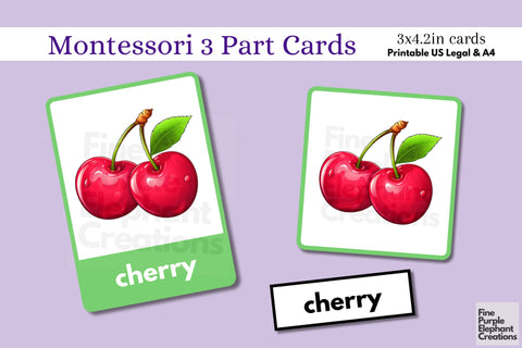 Fruit Flashcards | Preschool Montessori Cards Digital Pattern Fine Purple Elephant Creations 