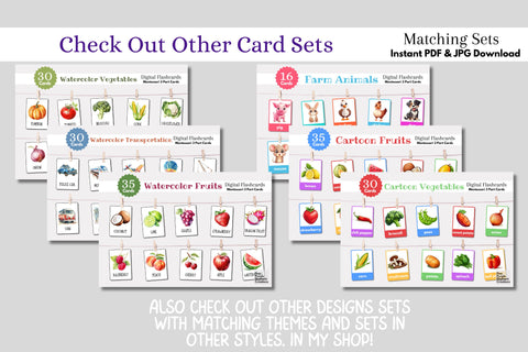 Fruit Flashcards | Preschool Montessori Cards Digital Pattern Fine Purple Elephant Creations 