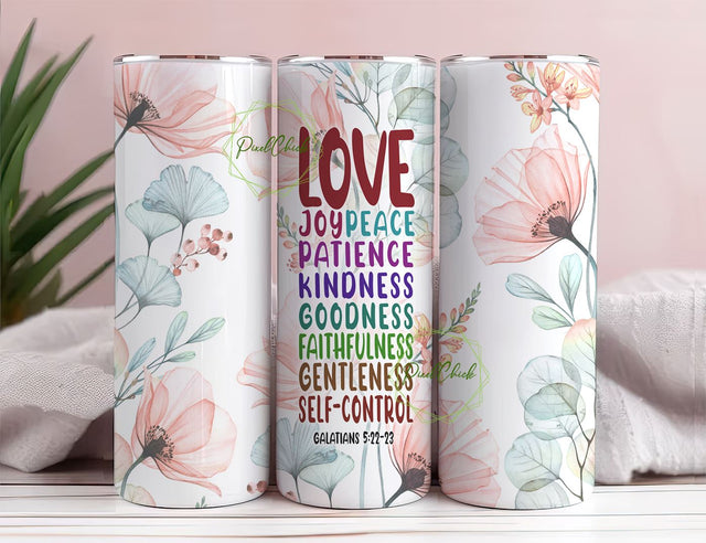 Fruit of the Spirit Galatians 5 22-23 - Christian Bible Tumbler Wrap - Skinny Straight 20oz - DIGITAL DOWNLOAD only - Sublimation PNG Design Sublimation PixelChick 