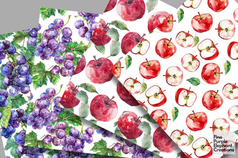 Fruit Pattern Digital Paper | Watercolor Summer BBQ Foodie Digital Pattern Fine Purple Elephant Creations 