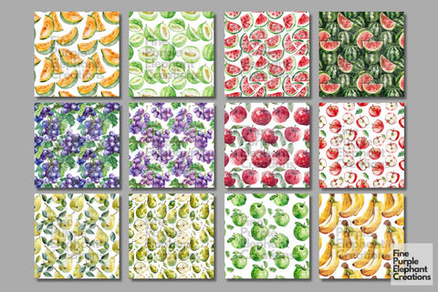 Fruit Pattern Digital Paper | Watercolor Summer BBQ Foodie Digital Pattern Fine Purple Elephant Creations 