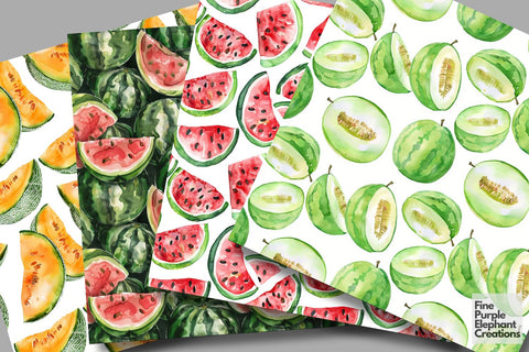 Fruit Pattern Digital Paper | Watercolor Summer BBQ Foodie Digital Pattern Fine Purple Elephant Creations 