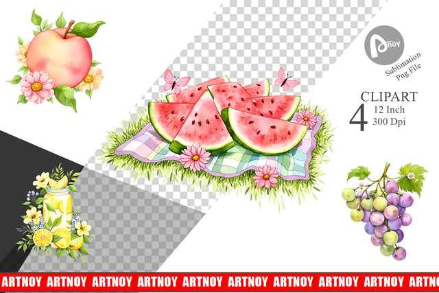 Fruit Picnic Clipart Sublimation artnoy 