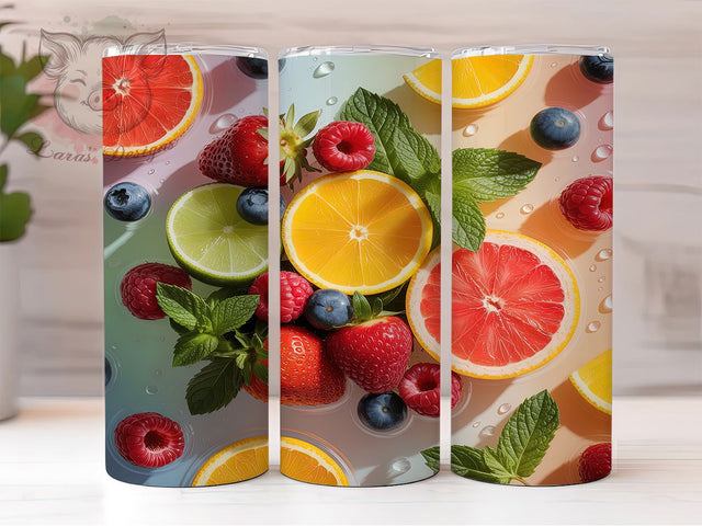 Fruit Slice Summer Tumbler, Seamless Berry Sublimation Design, Refreshing Fruits in Water Art, 20oz Summer Tumbler, Whimsical Fruit Mug, Tropical Berry Cup, Juicy Fruit Wrap Sublimation Lara' s Designs 