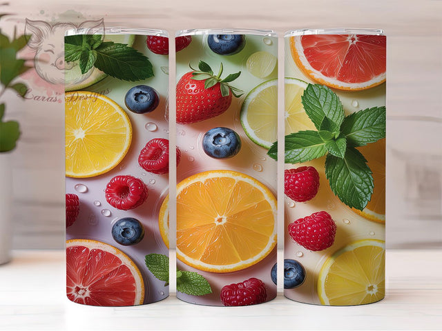 Fruit Slice Summer Tumbler, Seamless Berry Sublimation Design, Refreshing Fruits in Water Art, 20oz Summer Tumbler, Whimsical Fruit Mug, Tropical Berry Cup, Juicy Fruit Wrap Sublimation Lara' s Designs 