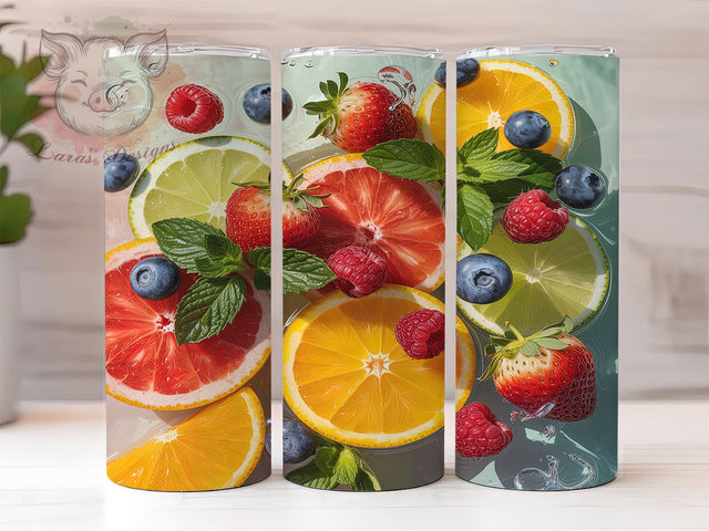 Fruit Slice Summer Tumbler, Seamless Berry Sublimation Design, Refreshing Fruits in Water Art, 20oz Summer Tumbler, Whimsical Fruit Mug, Tropical Berry Cup, Juicy Fruit Wrap Sublimation Lara' s Designs 