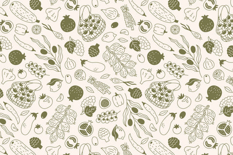 Fruits And Vegetables Doodle Seamless Pattern & Digital Paper Digital Pattern Rin Green 