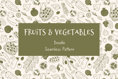 Fruits And Vegetables Doodle Seamless Pattern & Digital Paper Digital Pattern Rin Green 