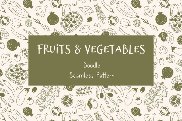 Fruits And Vegetables Doodle Seamless Pattern & Digital Paper Digital Pattern Rin Green 