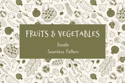 Fruits And Vegetables Doodle Seamless Pattern & Digital Paper Digital Pattern Rin Green 
