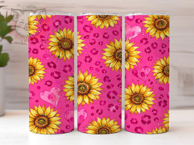 Fuchsia Sunflower Leopard 20oz Tumbler, Leopard Print, Sunflower Motif, Fuchsia Glam, Floral Theme, Bold Aesthetic, 20oz Wrap, Sublimation Tumbler Sublimation Lara' s Designs 