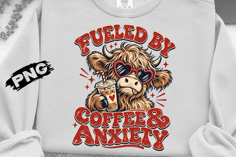Fueled By Coffee And Anxiety Cow PNG SVG DesignDestine 