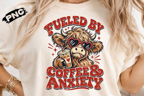 Fueled By Coffee And Anxiety Cow PNG SVG DesignDestine 