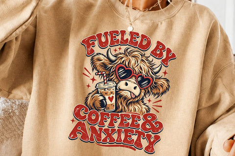 Fueled By Coffee And Anxiety Cow PNG SVG DesignDestine 