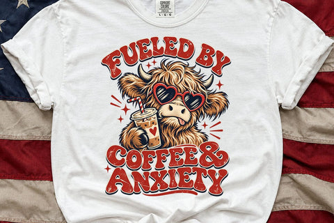 Fueled By Coffee And Anxiety Cow PNG SVG DesignDestine 